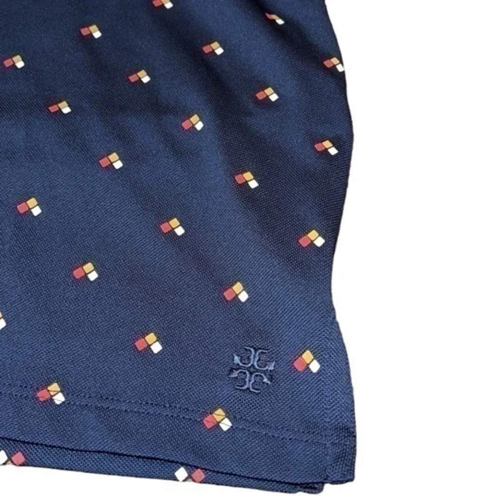 Tory Burch Sport Retro-Print Navy Blue Tech Pique Polo Golf‎ Shirt Size Small